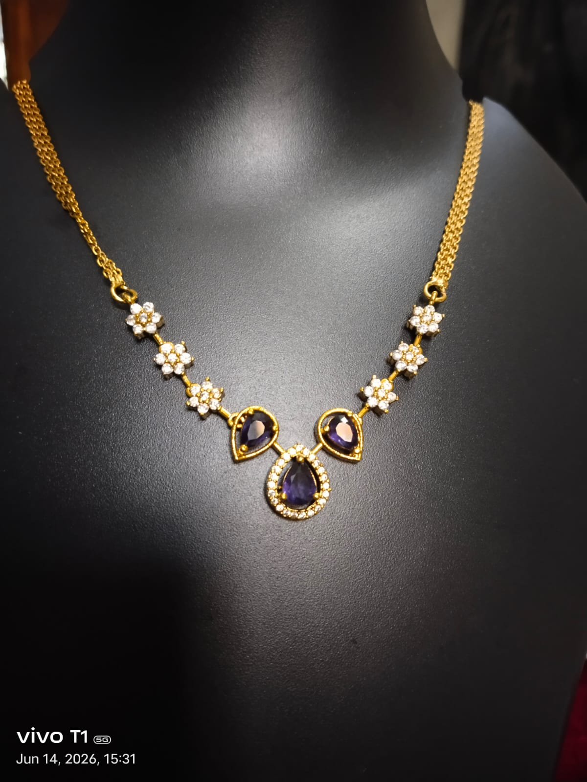 Gold-Tone Purple Teardrop Pendant Necklace