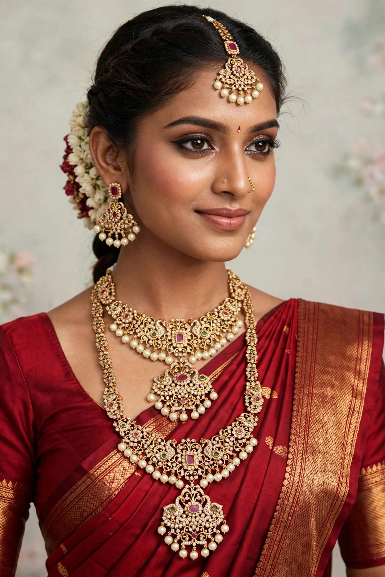 Peacock Maharani CZ Diamond Double Haram Set - Ruby Pearl Special