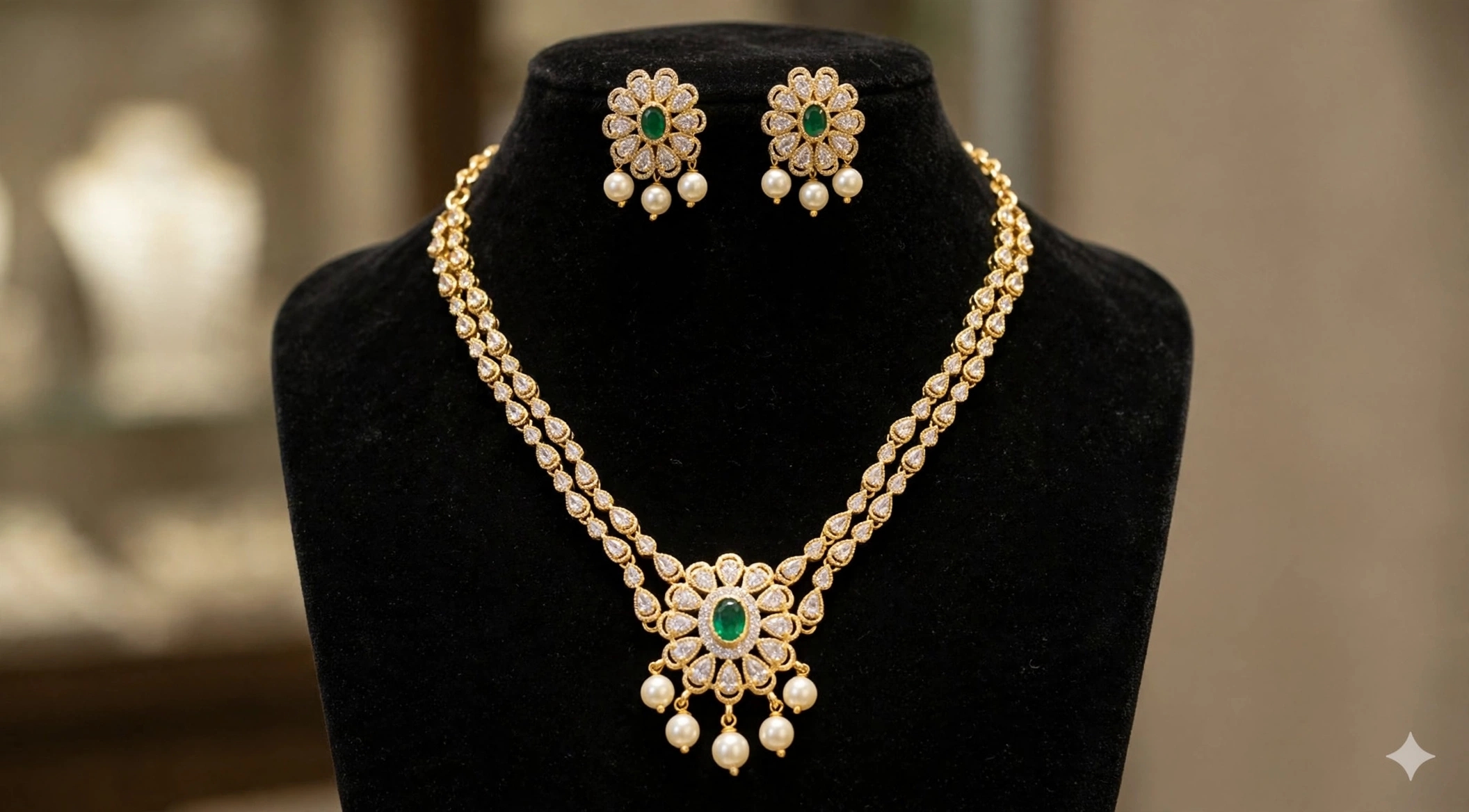 Royal Emerald Bloom Pearl Set