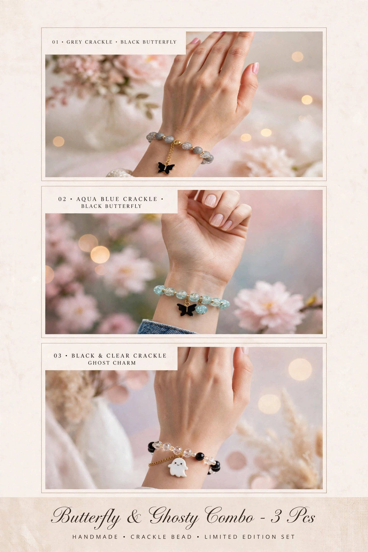 Butterfly & Ghosty – Trendy Crackle Beads Bracelet Combo of 3