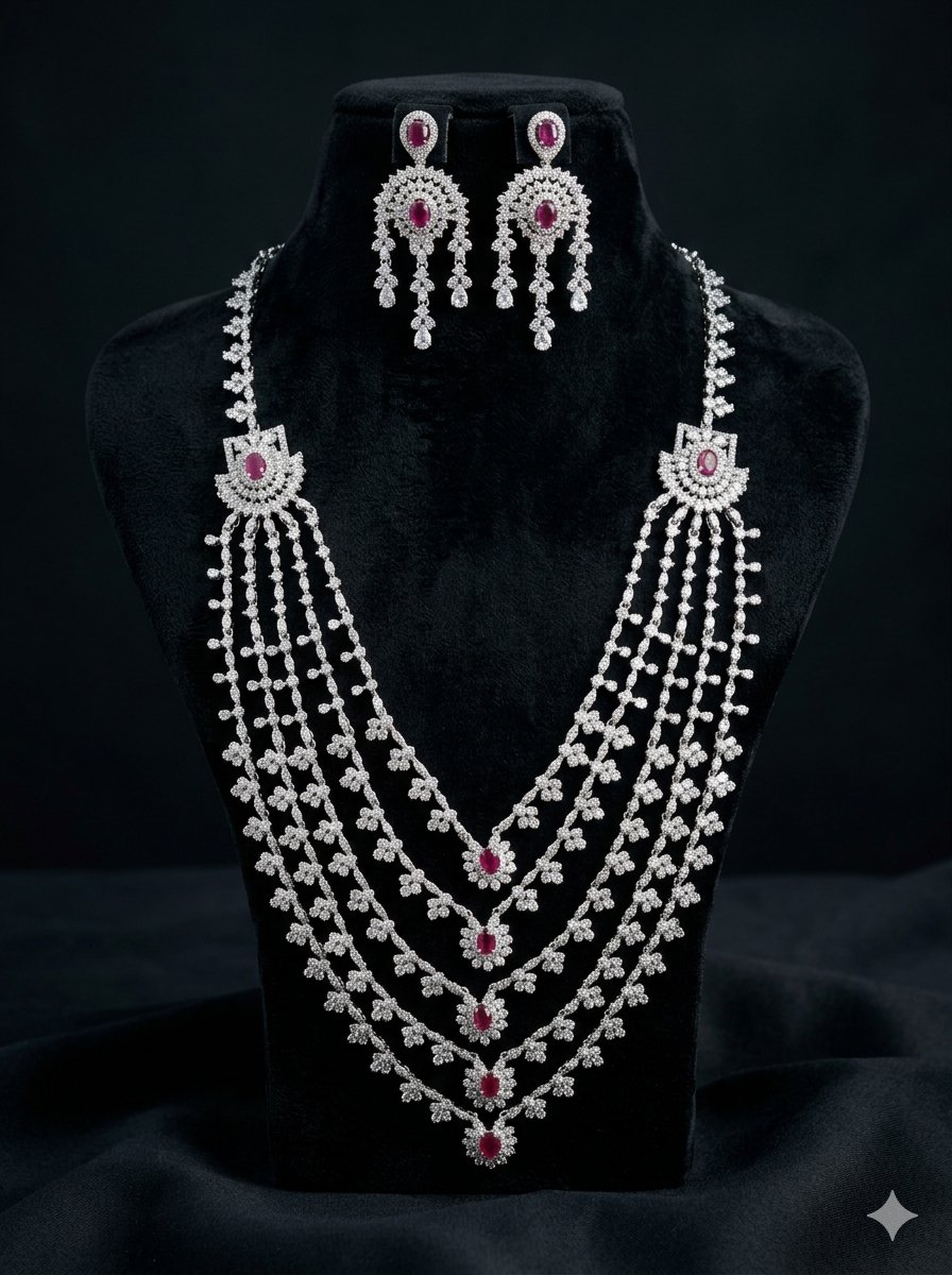 The Shahi Ruby & Crystal Cascade Bridal Set — image 2
