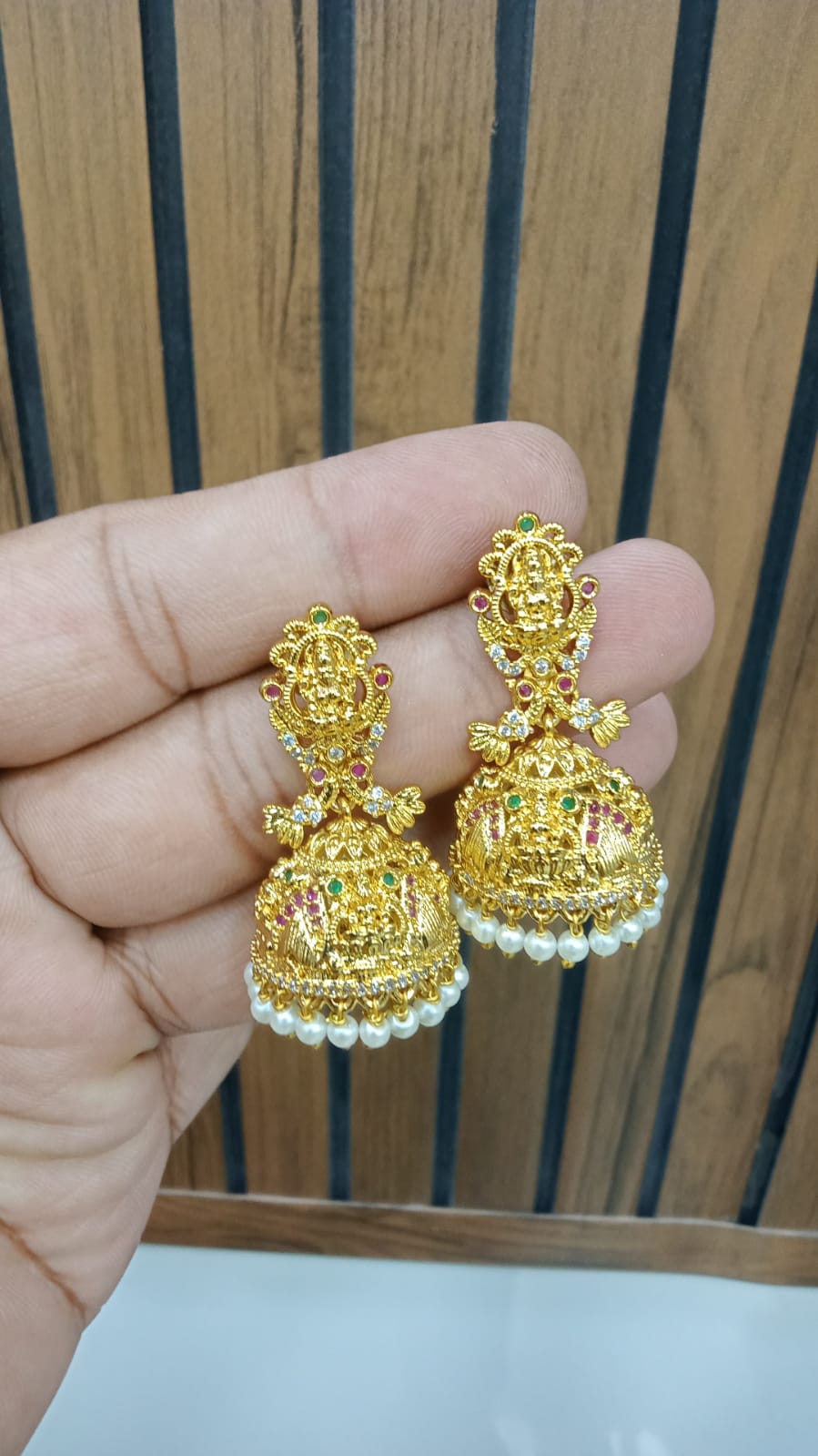 Lakshmi Jhumka Earrings with Pearl Drop