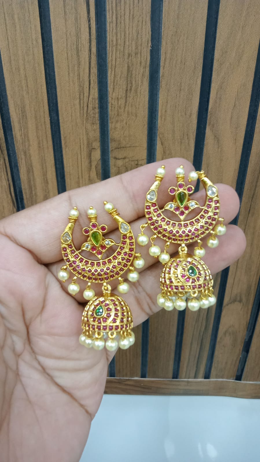 Kemp Chandbali Jhumka with Pearl Fringe