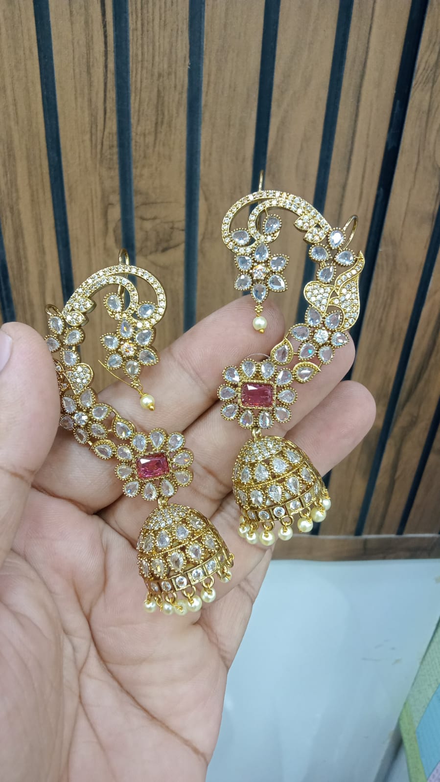 Ruby-Centre CZ Ear Cuff Jhumka (Pair)