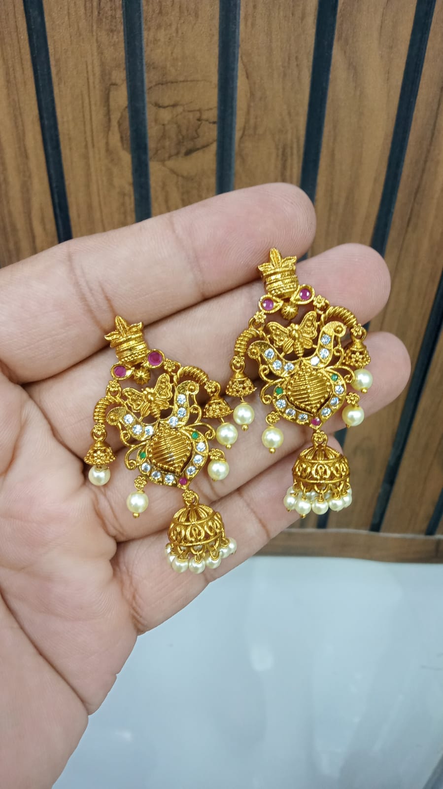 Butterfly Peacock Jhumka with Pearls