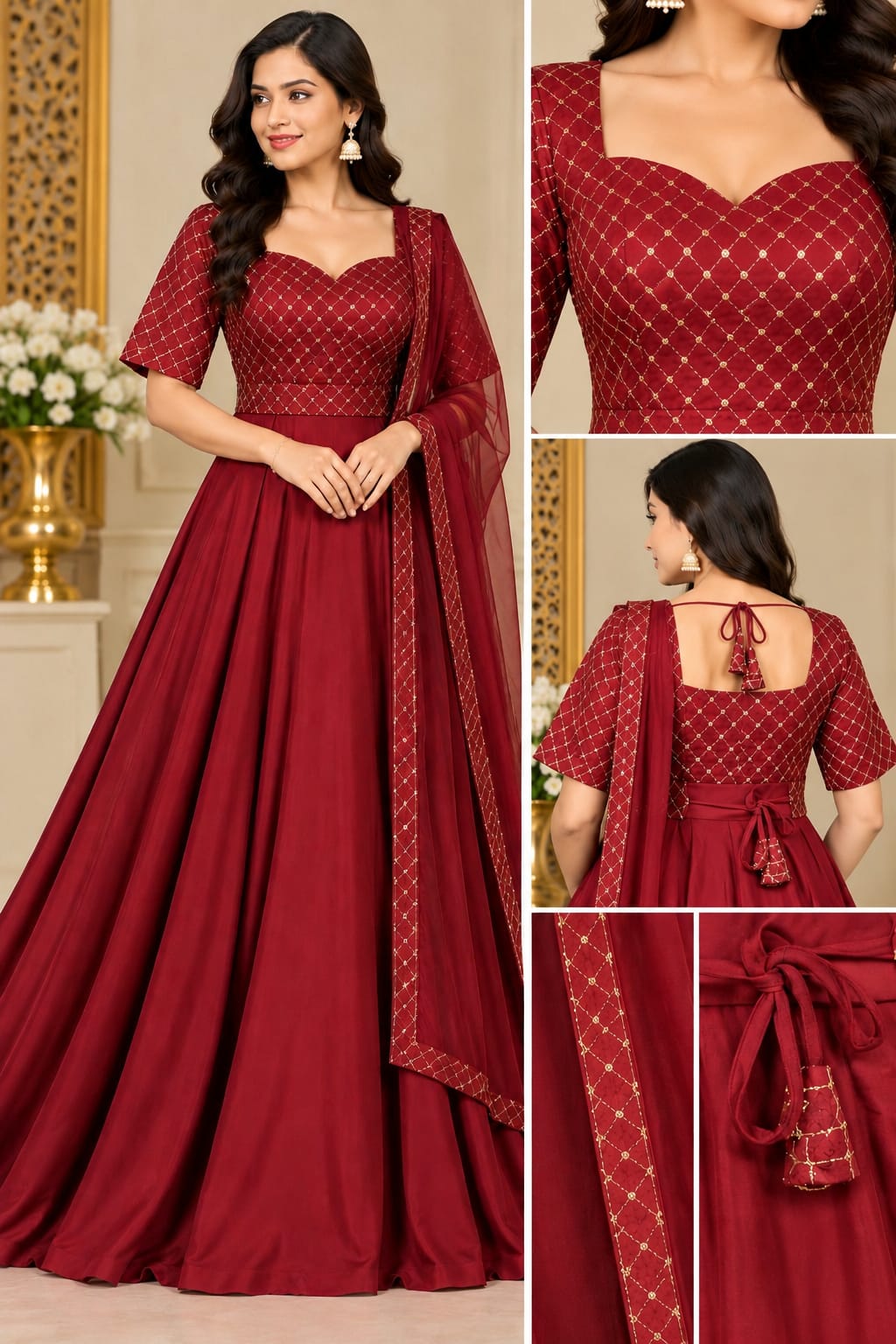 Maroon Traditional Flare Dress with Dupatta