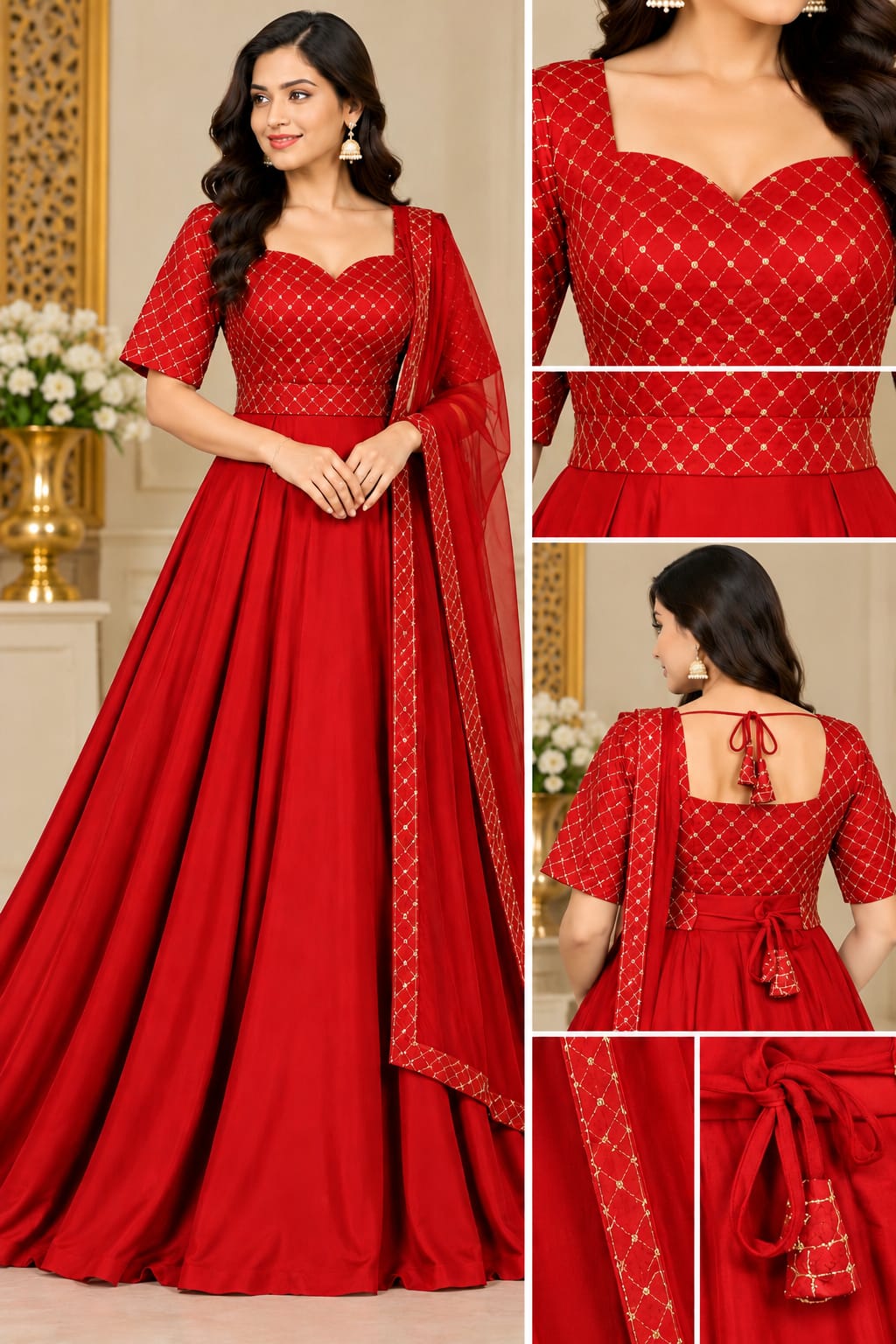 Wine Red Traditional Flare Dress with Dupatta — image 2