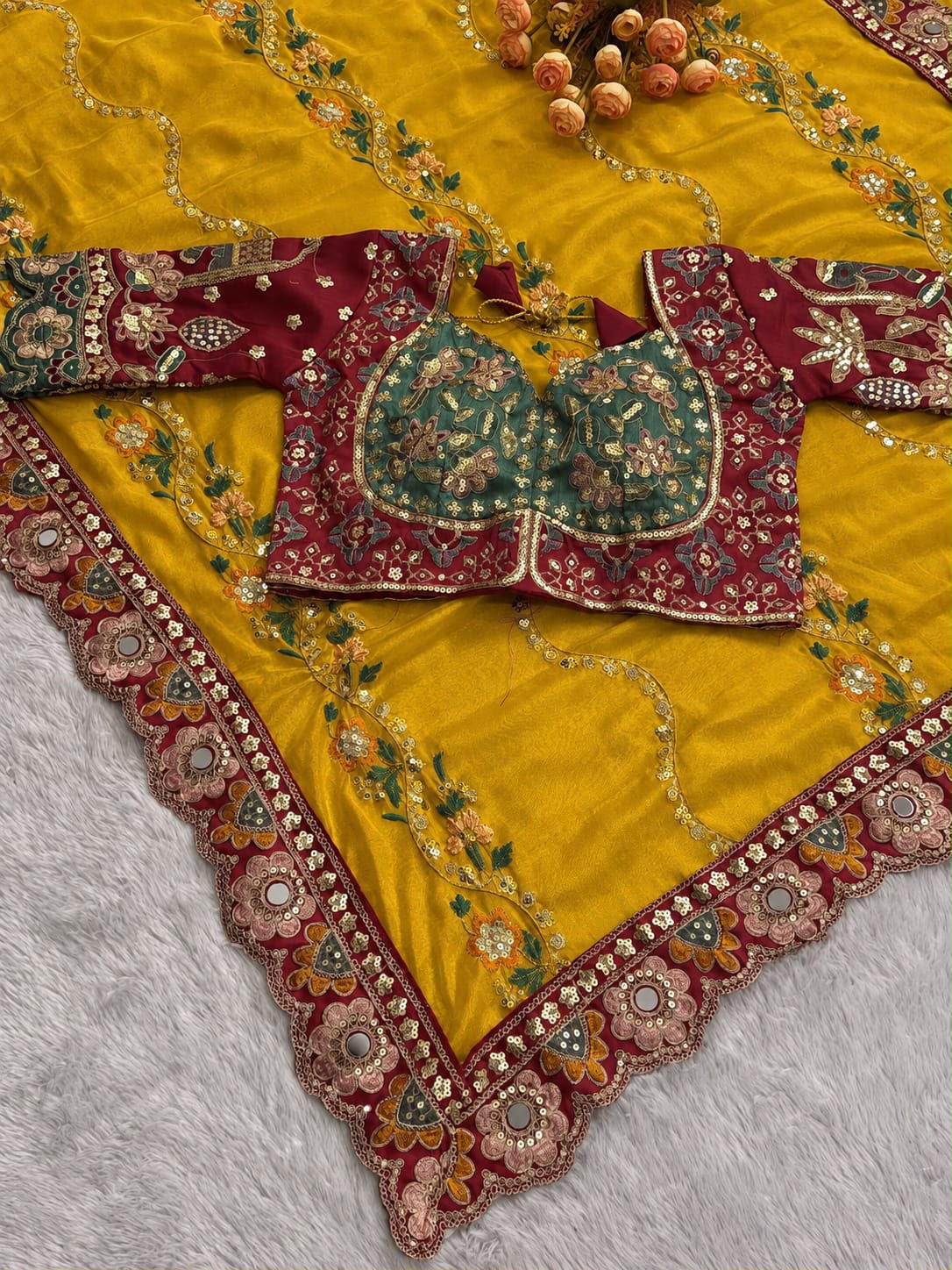Soft STAR GEORGETTE Saree Multi Sequence HEAVY Emrodairy with Stitched Blouse — image 2